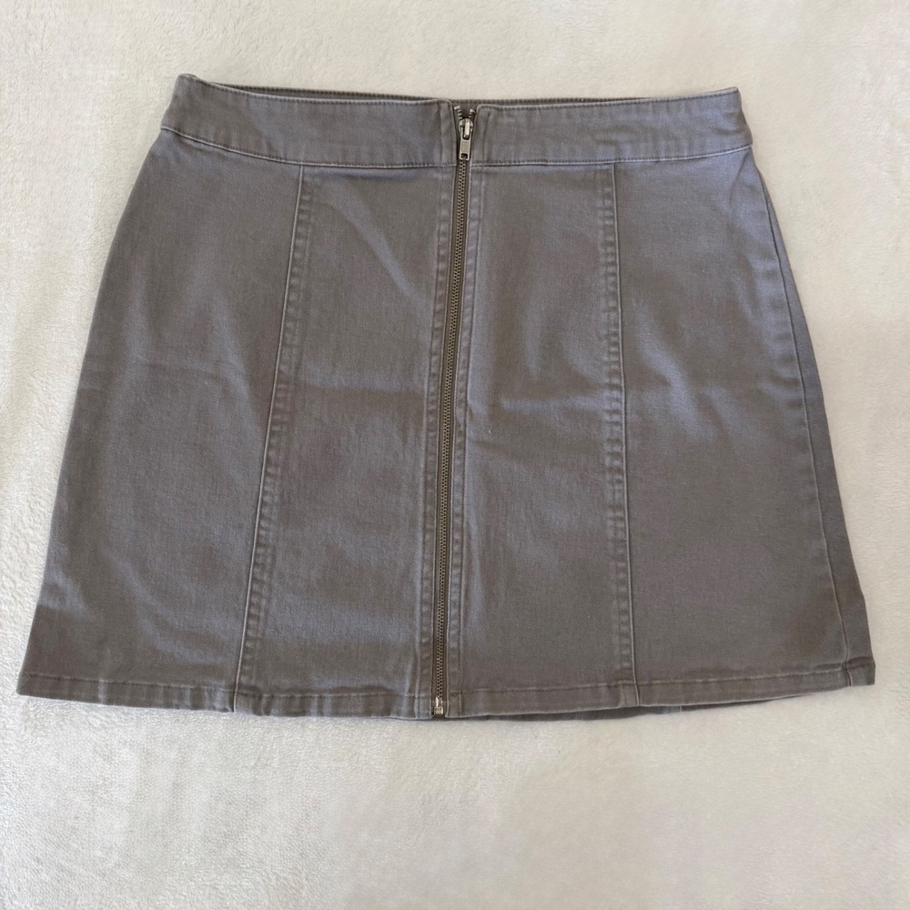 Forever 21 Grey Zip Front Mini Skirt A-Line Twill Size Small